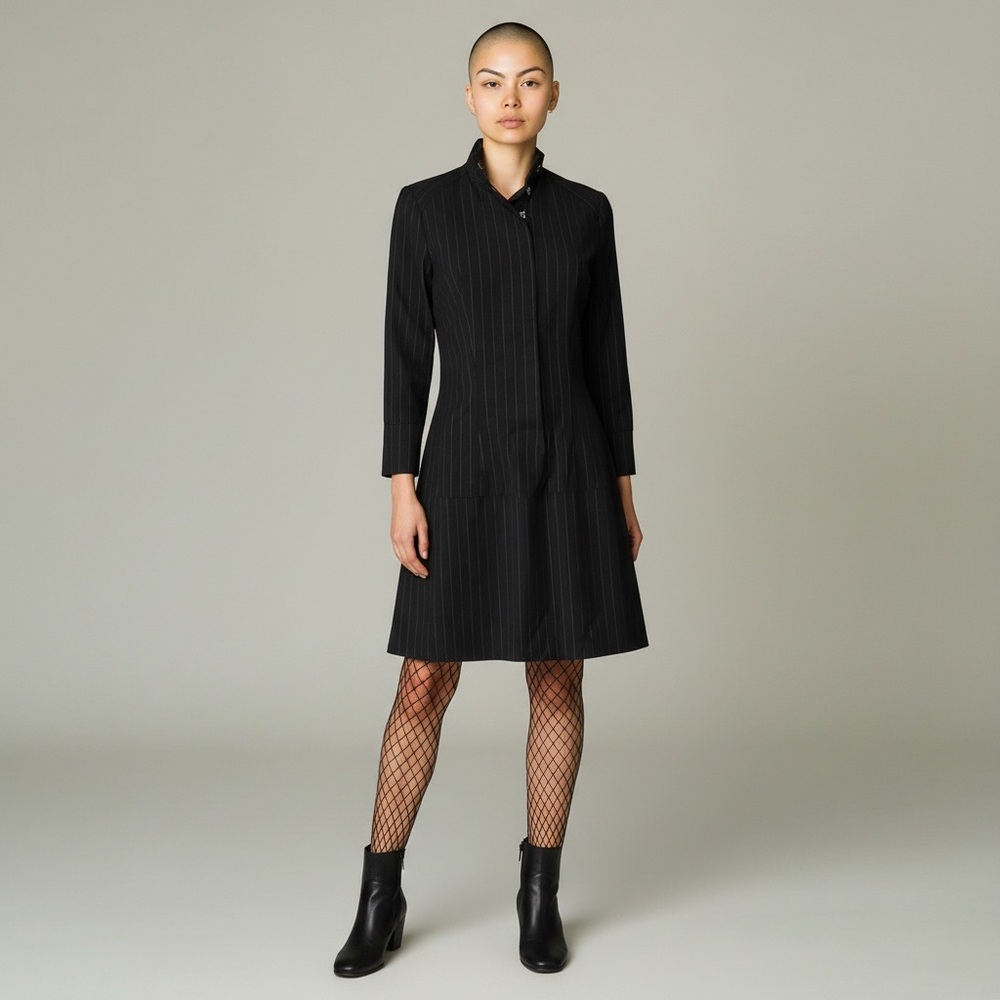 bebe Black Pinstripe Long Sleeve Mini Dress Punk Goth
